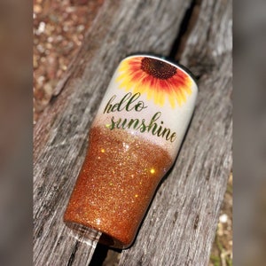 Sunflower Tumbler Hello Sunshine  | Custom Glitter Dipped Tumbler