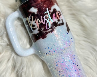 Opal Cowhide 40 Oz Glitter Tumbler with handle | Stanley