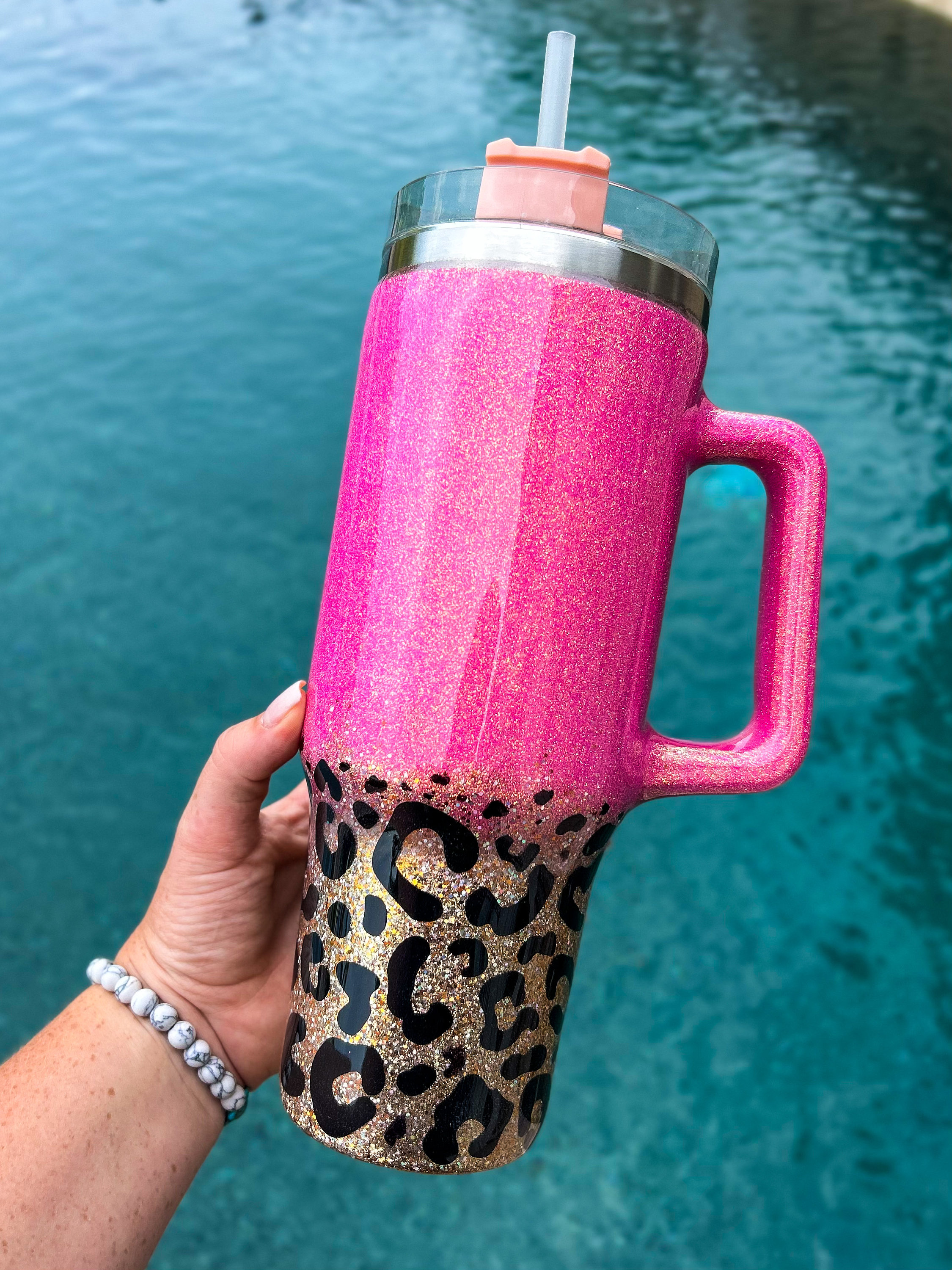 Stanley Cup Inspired 40 Ounces Tumbler Leopard Hot Pink Tiktok Insulated  Handle Trendy 