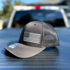 American Flag Leather Patch Hat Patriotic Laser Engraved Richardson 112 Snapback