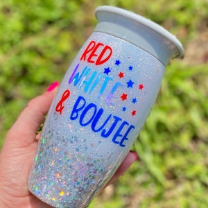 Red White and Boujee Kids Tumbler Glitter Sippy Cup