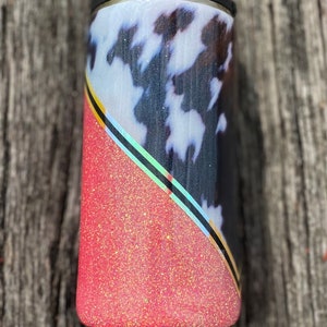 Cowhide Pink Can Cooler Glitter