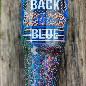 Back the Blue Glitter Tumbler Cheetah