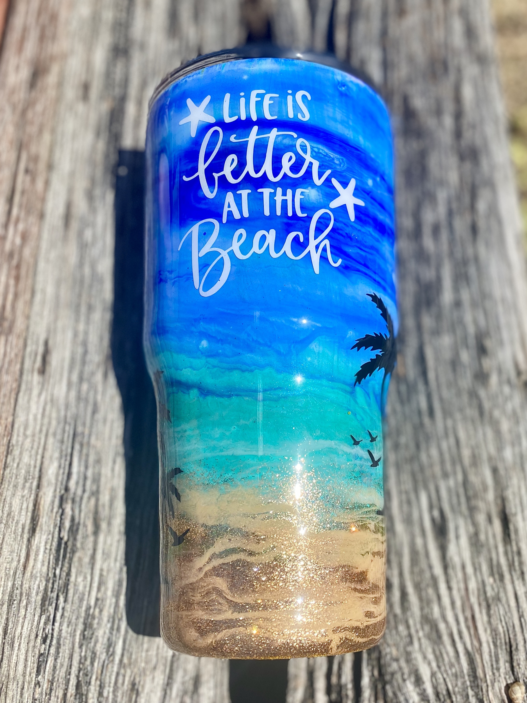 Life's a Beach Tumbler Beach Theme Sunset Cup Etsy