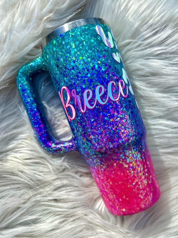 Purple Teal Pink Leopard Opal Glitter 40 Oz Glitter Tumbler With
