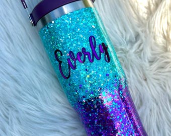 Purple Teal Glitter 40 Oz Glitter Tumbler with handle | Stanley