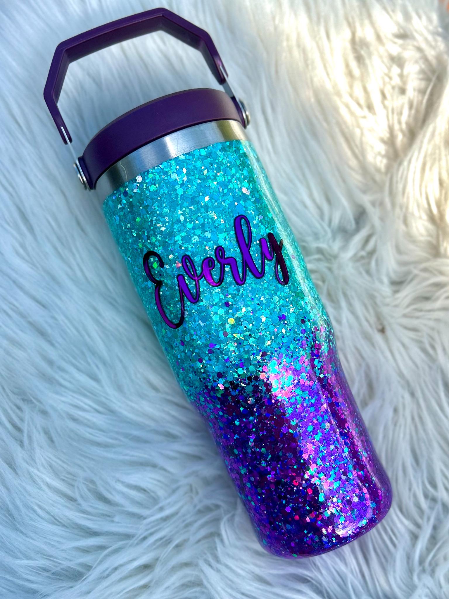 Purple Teal Glitter 40 Oz Glitter Tumbler With Handle | Stanley - Etsy