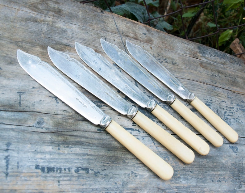 Vintage Dinner Knives Set Of 5 Knives Engraved Cutlery Set Home Table Decor Use Set Knives Gift Farmhouse Knives Cutlery Flatware Set Table