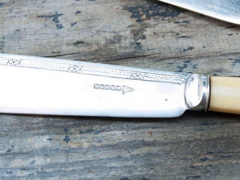 Vintage Dinner Knives Set Of 5 Knives Engraved Cutlery Set Home Table Decor Use Set Knives Gift Farmhouse Knives Cutlery Flatware Set Table