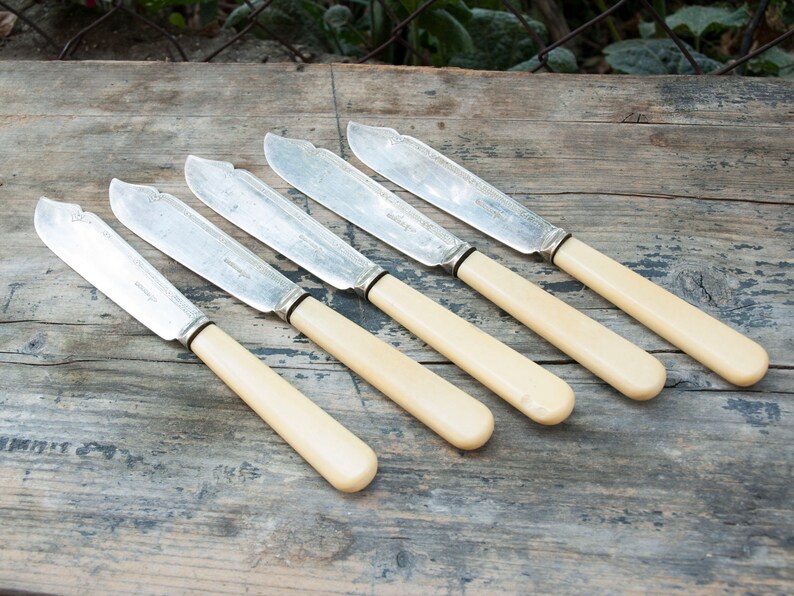 Vintage Dinner Knives Set Of 5 Knives Engraved Cutlery Set Home Table Decor Use Set Knives Gift Farmhouse Knives Cutlery Flatware Set Table