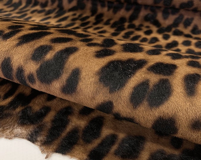 Brown Black Leopard Ponyskin, Calf Hair on Leather, DIY leather supplier, Leather hides for Sale, Genuine Italian Leather, Animal Prints