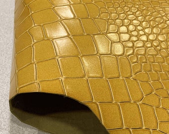 Yellow Crocodile Stamped leather, Split Calf leather for shoes and handbags, Stamped leather Hide, Leather for Fashion, Exotic leather print