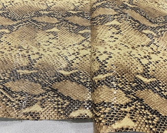 Beige Snake Print Calf Leather: Italian Leather Hides for DIY