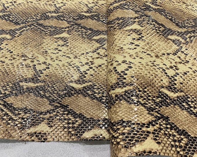 Beige Snake Print Leather, animal prints, calf leather, snake prints, patterned leather, leather hides for DIY leather projects