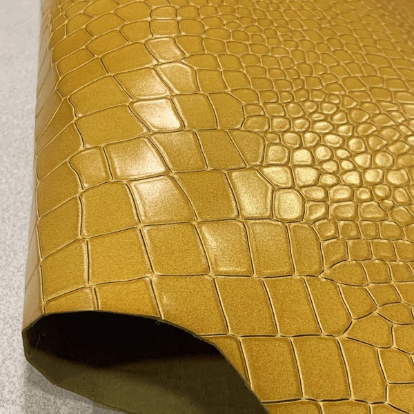 Yellow Crocodile Stamped leather, Split Calf leather for shoes and handbags, Stamped leather Hide, Leather for Fashion, Exotic leather print