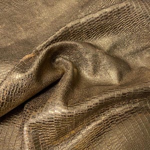 Gold Metallic Snake Print Calfskin Leather: Italian Exotic Leather