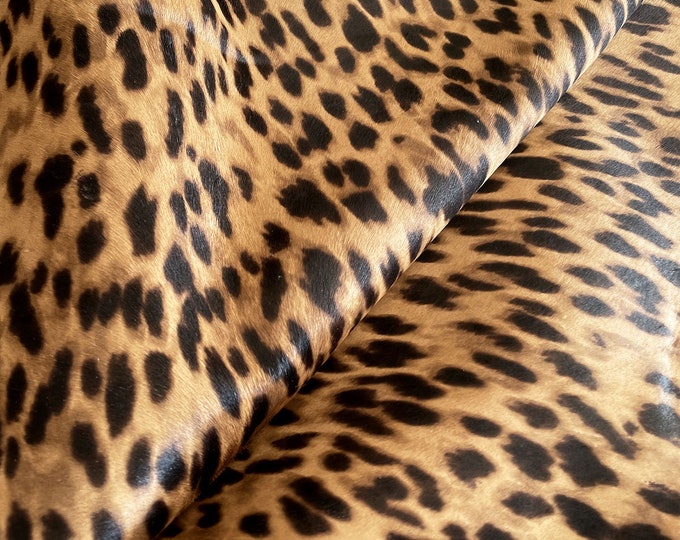 Brown Black Leopard Ponyskin, Calf Hair on Leather, DIY leather supplier, Leather hides for Sale, Genuine Italian Leather, Animal Prints