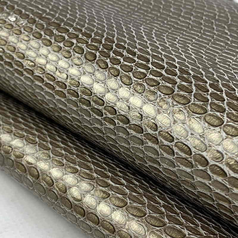 Bronze Glossy Snake print leather, Genuine Italian calf skin