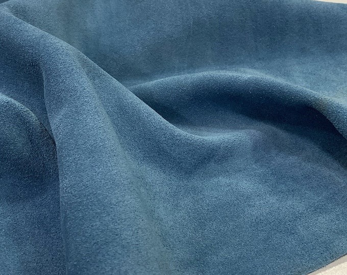 Blue Denim Split Suede Leather, Soft Italian Suede Leather For Bags and Shoes, Genuine Leather for DIY projects, Leather Crafts, Sales