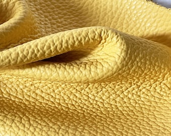 Yellow Textured Upholstery Leather, Embossed Cowhide for furniture Upholstery, Bag making and Shoemaking, Genuine Italian Leather Supply