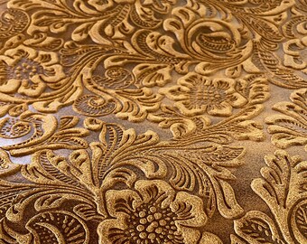 Brown Floral Patterned leather, Floral prints, Leather hides, Leather for bags, Leather for shoes, Genuine Italian Calf skin for Crafts
