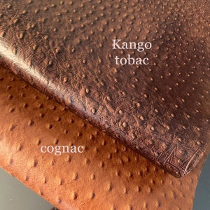 2 Pieces Ostrich Print Leather Sheets, Stamped leather,Small leather pieces for crafts and DIY, Durable Italian Calfskin, Brown&Cognac Color