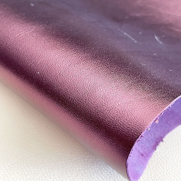 Cuir métallisé violet 5.50sqft, peau de chèvre métallique pour l’artisanat et le bricolage, approvisionnement en cuir italien véritable, peau de cuir brillant, cuir de qualité supérieure