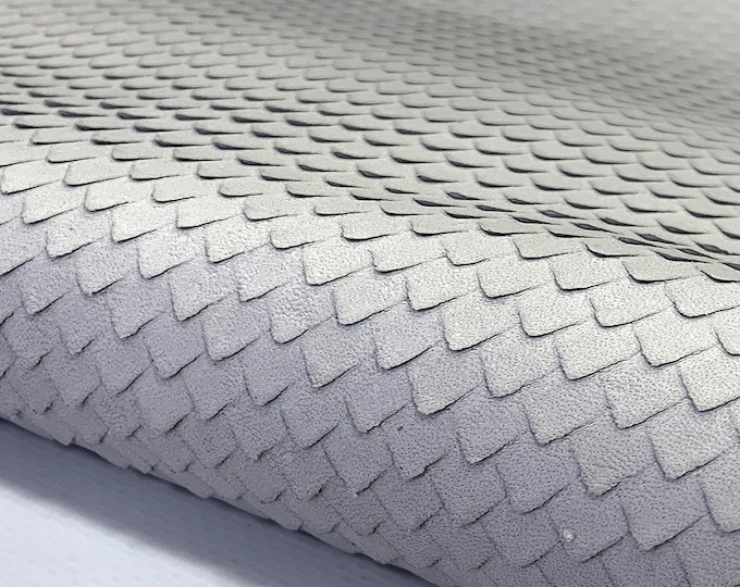 Light Grey Fishscale cut Leather, Laser cut leather, Claf skin, Leather for bags, Leather hides for clothing and fashion, Small leather hide