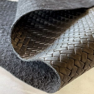 Black Woven Calfskin Leather: Italian Stamped Leather for DIY Crafts