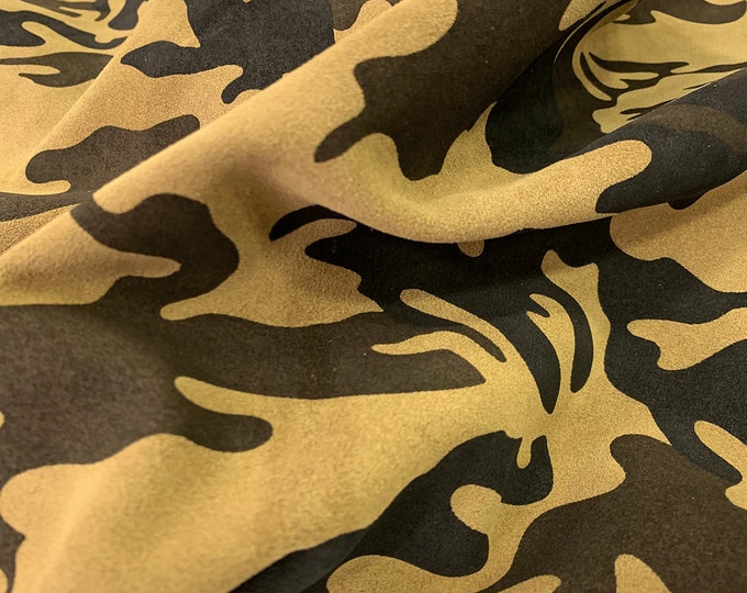 Camel Camouflage Leather, camouflage print, calf leather, split calf suede, Suede Leather, Italian leather hides, Printed leather