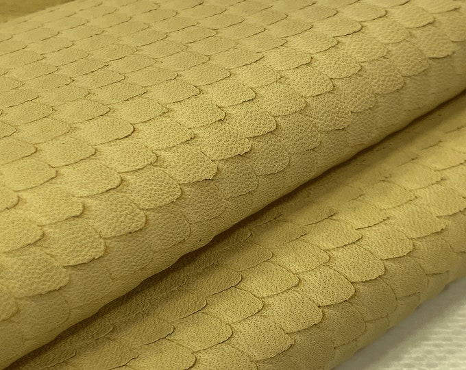Yellow Fishscale cut Leather, Cut Leather, Lamb skin, Laser Cut leather, Yellow leather hides, Soft lambskin, Leather supplier