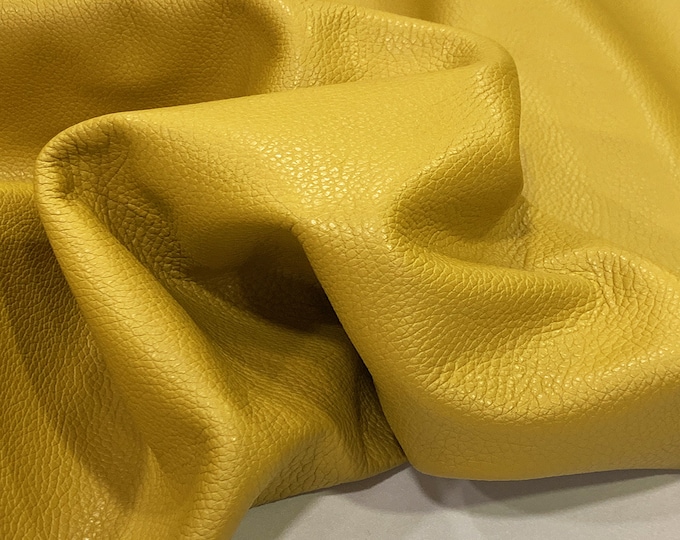 Yellow Dollaro Leather, Upholstery Leather for furniture and Crafts, Pebble Cowhide, Embossed Upholstery Leather, Genuine Italian Leather