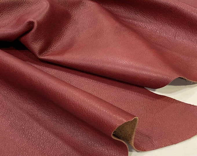 Dark Red Thin Upholstery Leather, Cow Leather for Furniture Restorations and Clothing, Durable Italian Leather Hides, Genuine Leather Supply