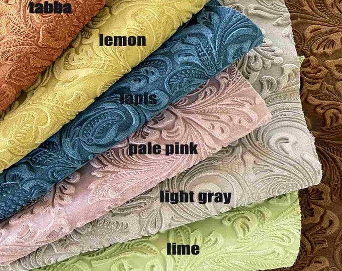 Floral Pattern Leather, Floral Prints on Calf Split Suede Leather, Variety of Colors and Sizes, Genuine Italian Leather for Crafts and DIY