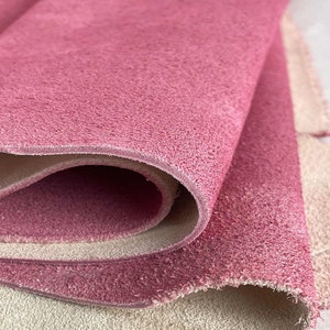 Pink washed suede leather 2mm, 5oz Leather, Calf suede leather, Italian leather, Leather by the yard, Leather for bag making and Shoemaking