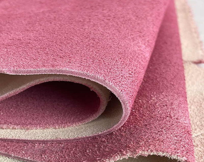 Pink washed suede leather 2mm, 5oz Leather, Calf suede leather, Italian leather, Leather by the yard, Leather for bag making and Shoemaking