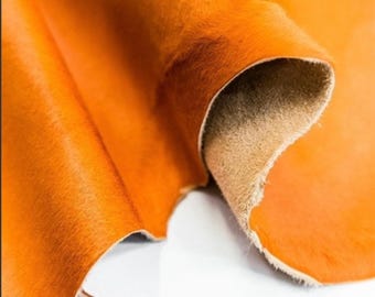 Orange Calf Hair Leather Hide, Italian Cowhide, DIY Craft
