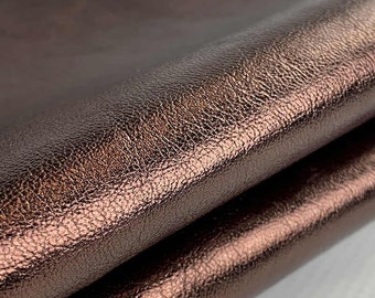 Chocolate Metallic Goat skin, Genuine Italian goat leather, Italian leather supplier, Leather by the yard, Lamb skin for leather projects