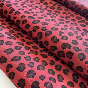 Red Leopard Print Split Suedec Leather, DIY leather hides, Animal print leather, Calf suede, Genuine Italian Leather hides, 2-3oz leather