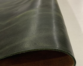 Green Waxed Vegetable Tanned  leather, Antiqued Cowhide, Durable Leather for knife sheaths, Italian Leather, Crazy Horse Leather Supplier