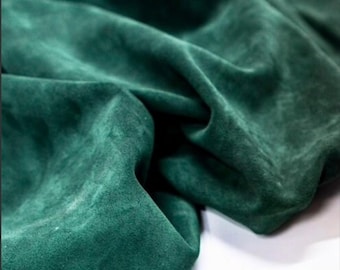 Split Suede Leather,  Basil Green Calf skin, Deep green Soft leather for shoes and bags, Split cow green leather