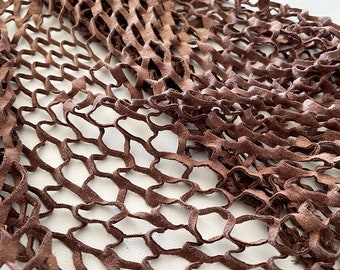 Taupe fishnet laser cut Leather, Leather for clothing and sewing, DIY leather supplier, Leather by the yard, Soft lambskin for sale