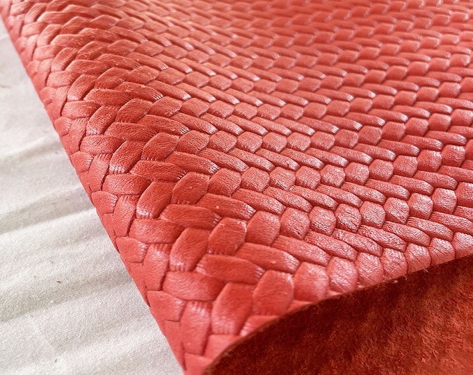 Watermelon Woven Pattern Leather, Stamped Calf Skin, Genuine Italian Leather for Crafts, Handbags and DIY, Premium Leather Supply