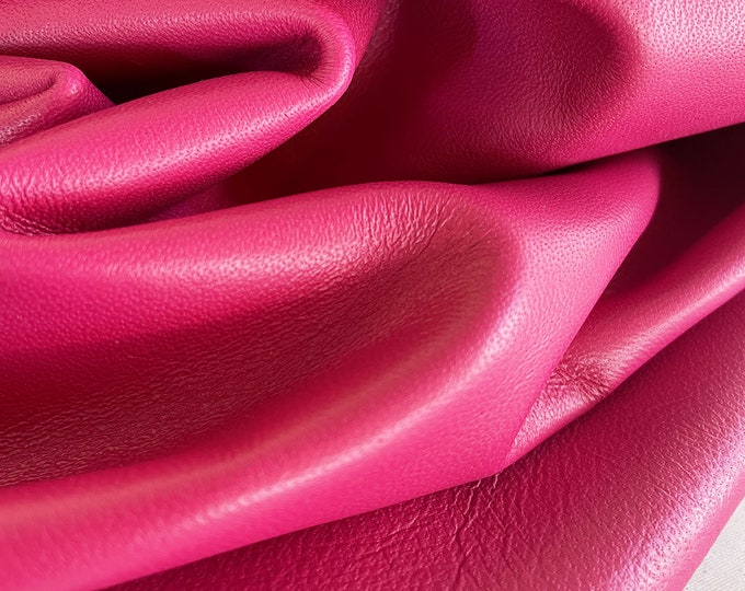 Fuchsia Pink Nappa Leather, Soft and Supple Lamb Skin for Sewing and Clothing, Genuine Italian Leather Supplier, Leather Hide for Handbags