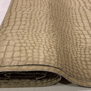 Taupe Crocodile Stamped Split Calf Leather Hide: Italian Fashion DIY