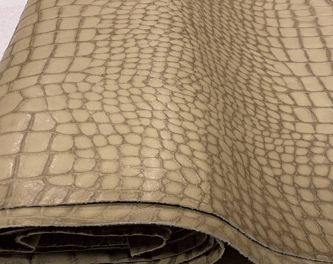 Taupe Crocodile Stamped leather, Split Calf leather for shoes and handbags, Stamped leather Hide, Leather for Fashion DIY, Exotic Leather