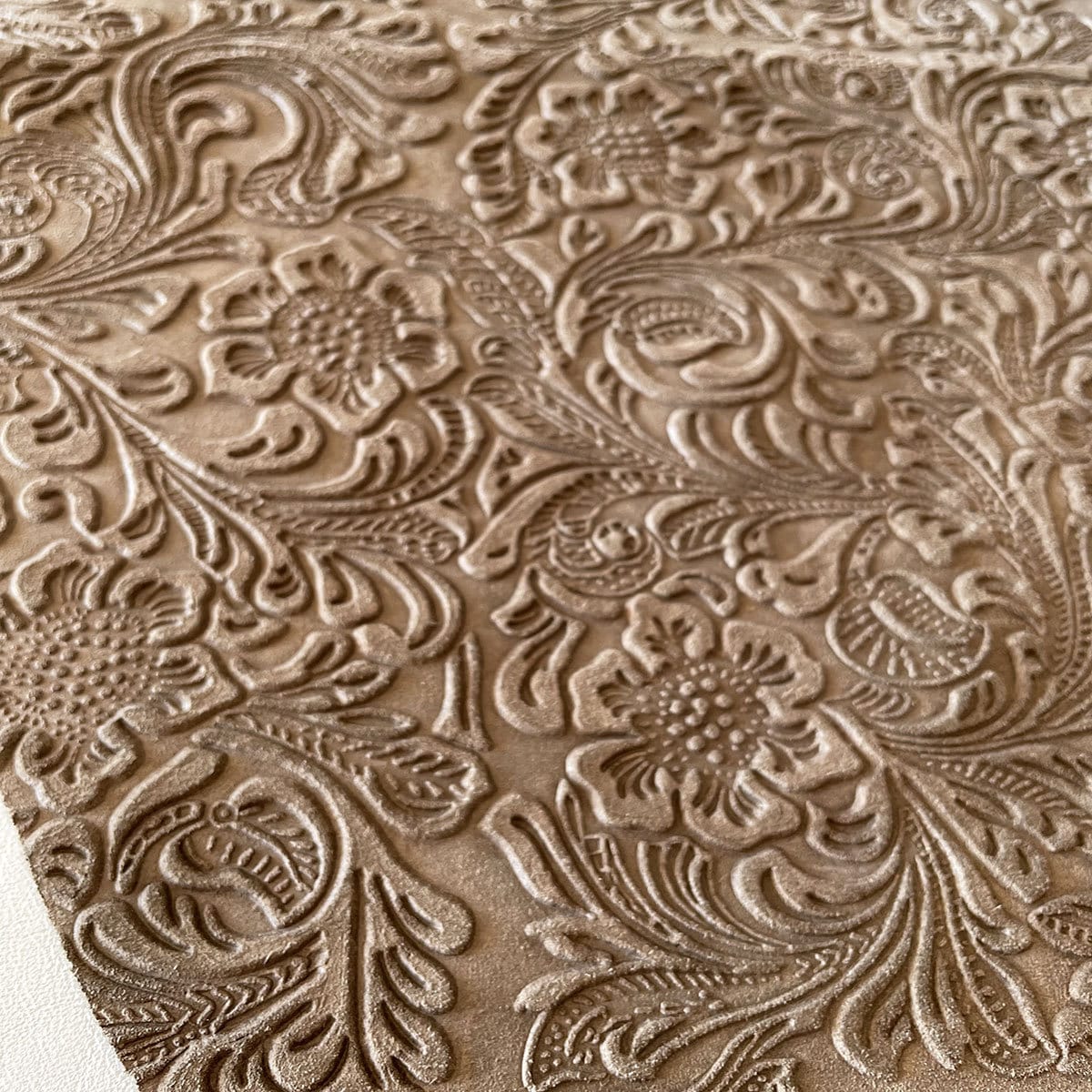 Peanut Brown Tooled Western Floral PU Faux Leather Upholstery