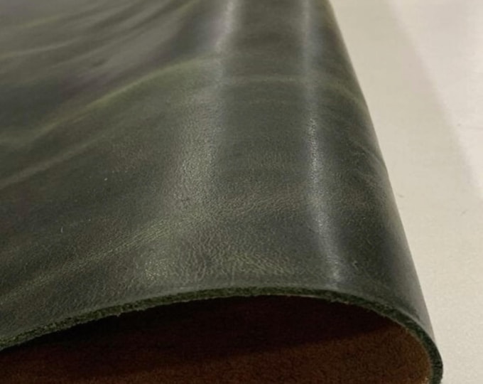 Green Waxed Vegetable Tanned  leather, Antiqued Cowhide, Durable Leather for knife sheaths, Italian Leather, Crazy Horse Leather Supplier