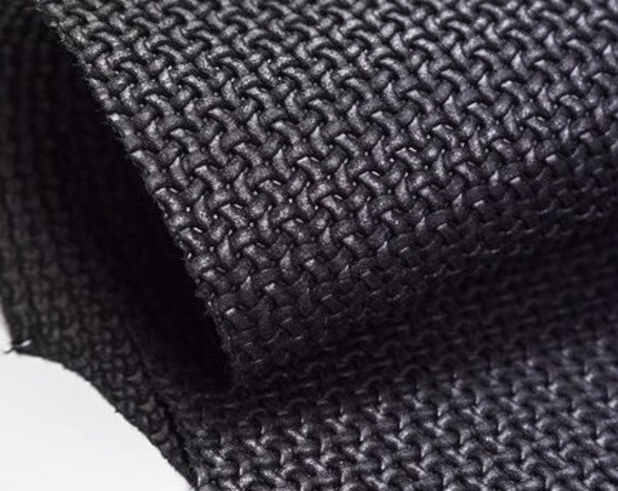 Black Basket Weave Leather Hide, Split Calf leather, Woven leather, Stamped leather hides, Italian calfskin for sale, Leather supplier