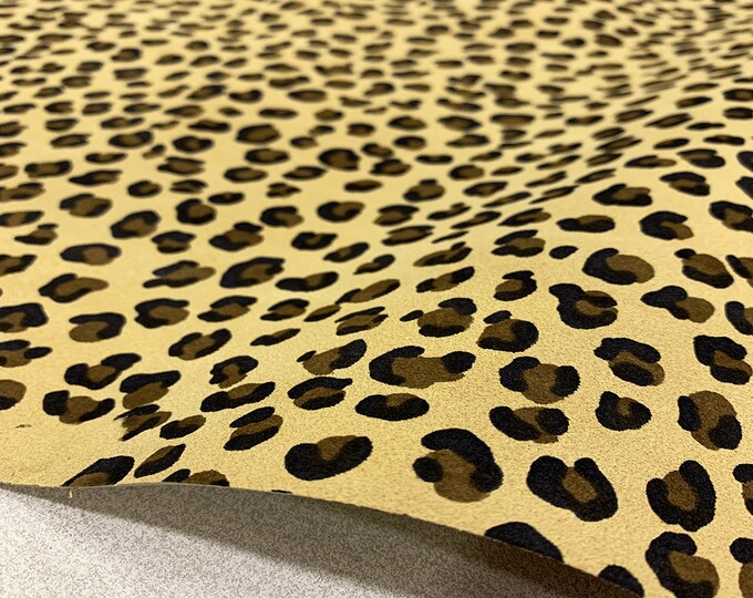 Leopard print Beige  Split Suede, Calf skin suede, soft leather for bags and shoes, Leopard print cow hide suede leather, split cow leather